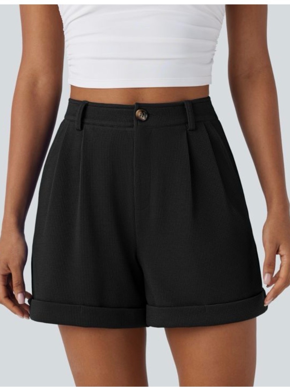 HALARA - High Waisted Zipper Pocket Waffle Casual Shorts